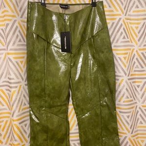 Brand new pretty little thing green vinyl straight leg trousers